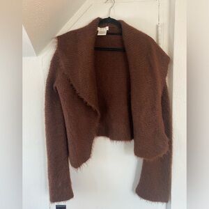 Nicole Farhi Cozy Brown Mohair Blend Shawl Collar Cardigan Sweater Size 8